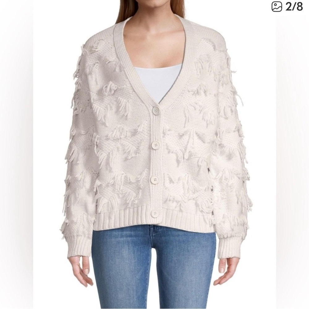 NWT 525 America Fringe Cardigan Sweater Women Creme Size Small